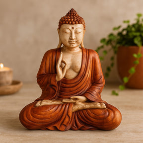 Buddha Statue Hand Carved Wood Teaching Pose 30cm