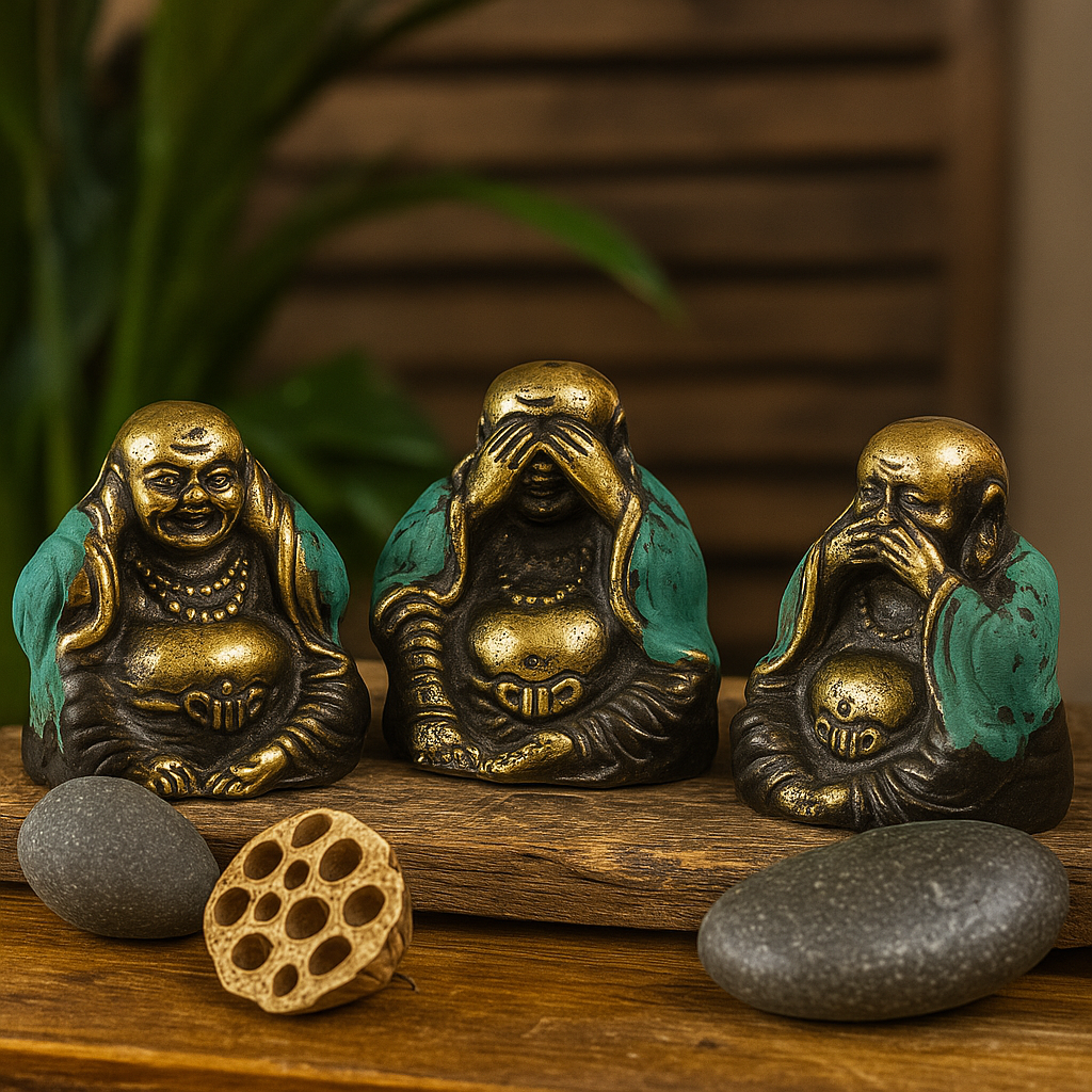 Mässingsbuddha-statyer 3-delars set Se inget ont