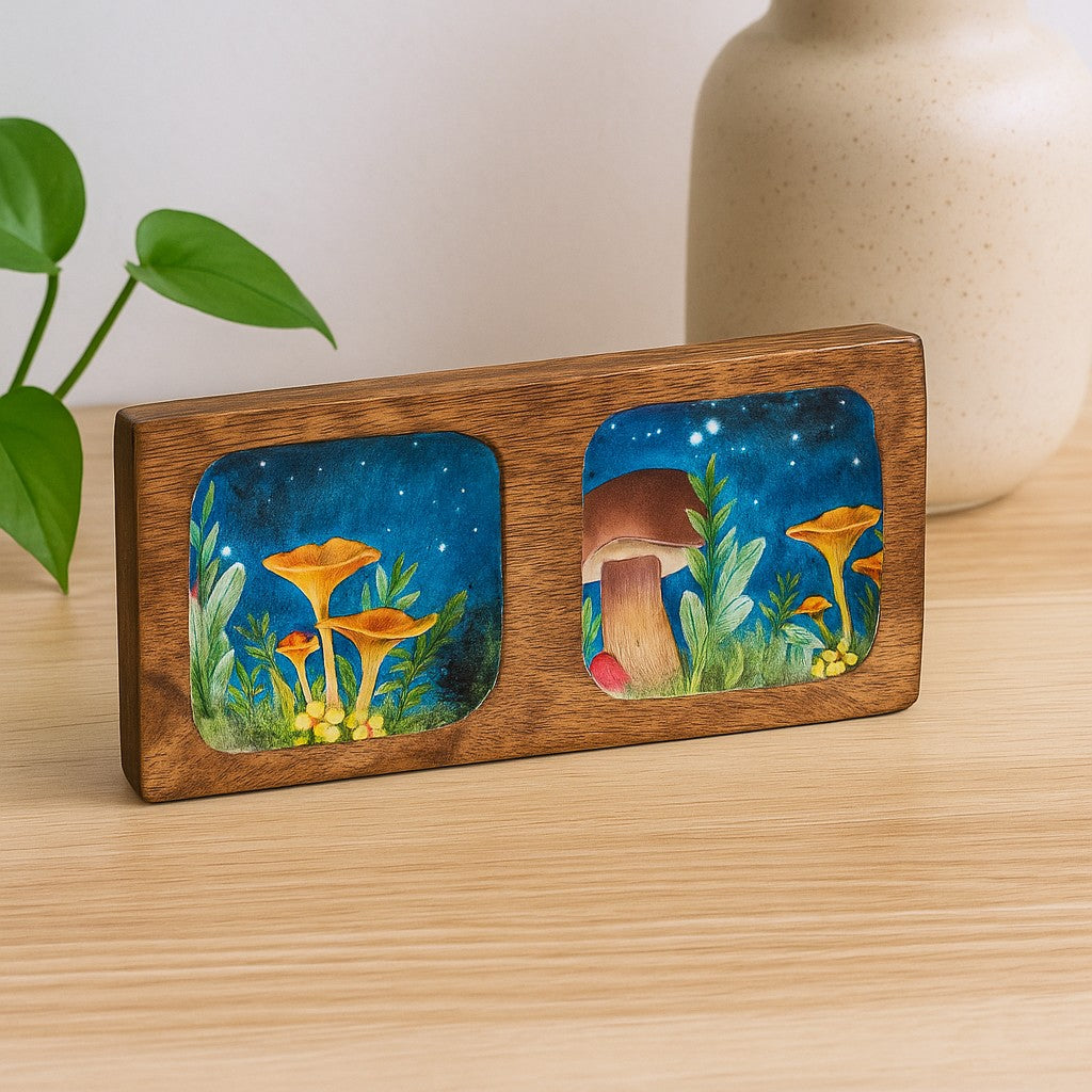 Podnos na drobnosti s dvojitým motivem hříbků, tyrkysový, 20x10x2.5cm