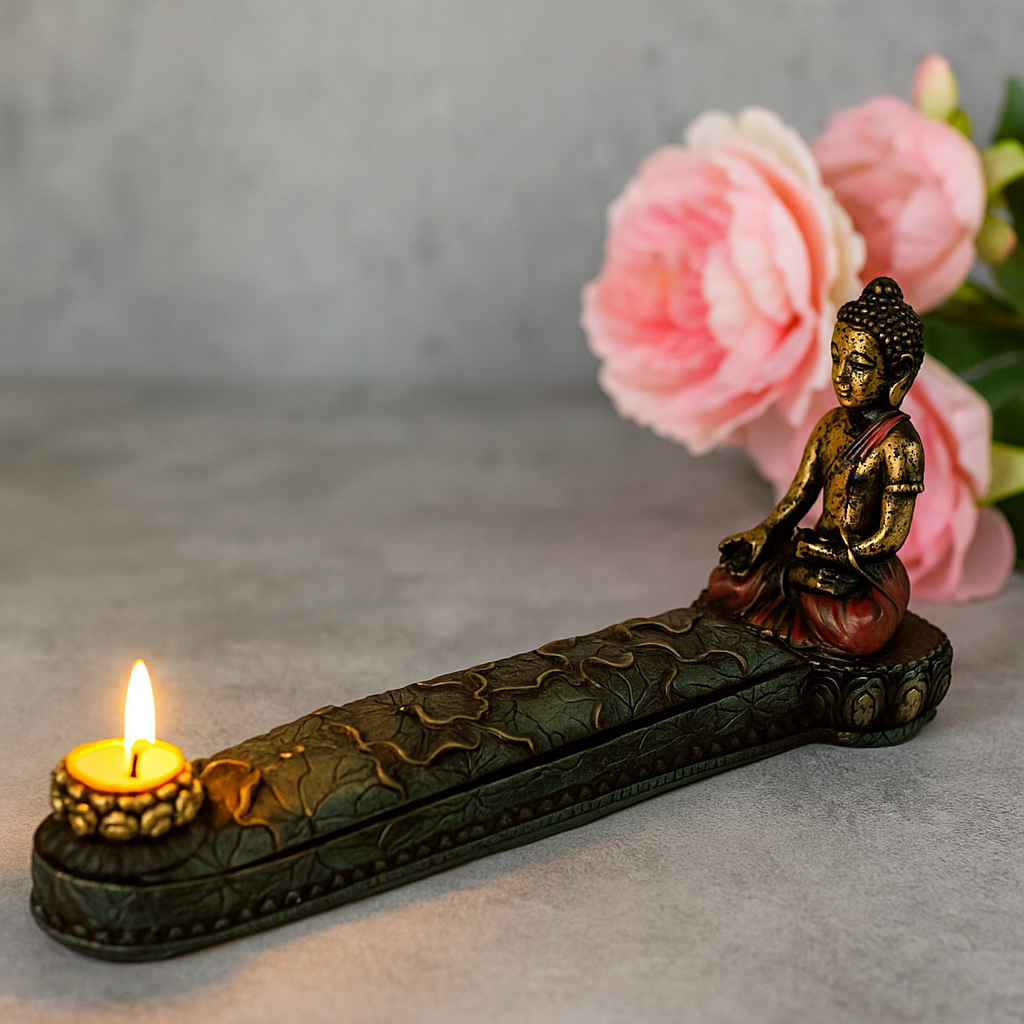 Buddha kadidelnice a krabička starožitná sada 2 kusy