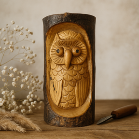 Owl Figurine In Trunk 24x11x5cm, Wall Hanging