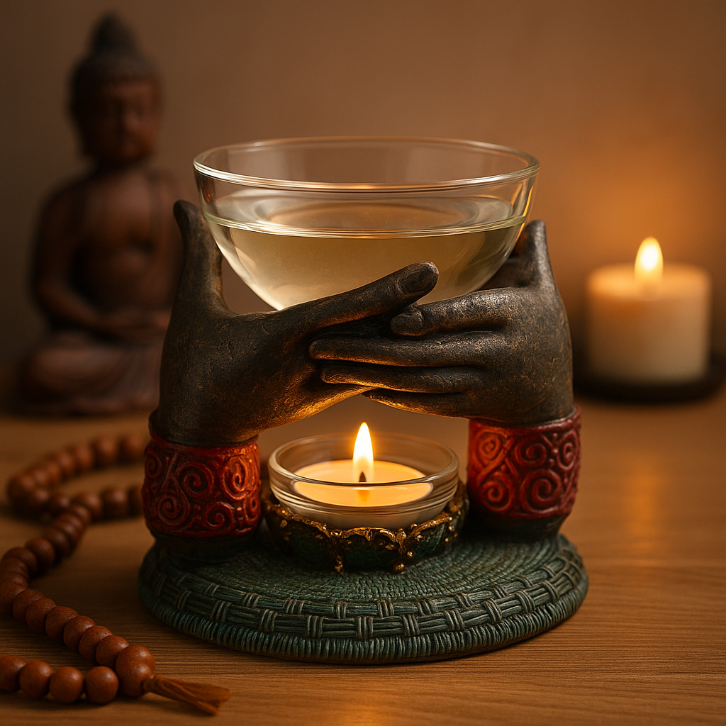 Buddha oljebrännare antik offerhänder