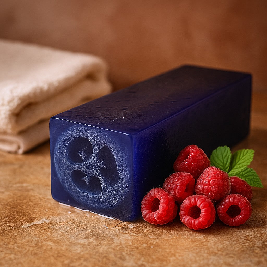 Loofah såpestykke, bringebær