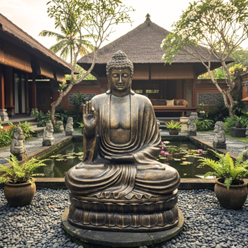 Statue de Bouddha enseignant lotus 2m or antique