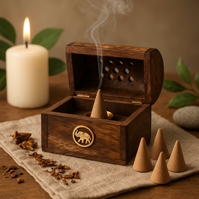 Incense Cone Burner Mini Mango Wood Smoke Box, Incense Burner