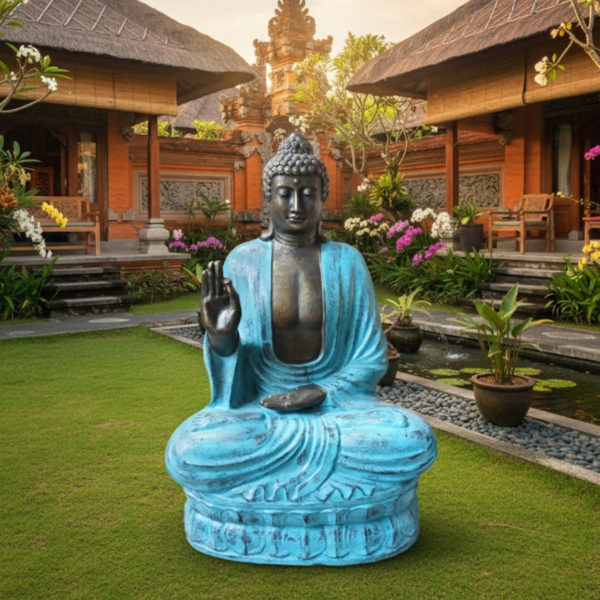 Статуя Будды 2м Бирюзовая и Каменная в позе учения