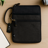 Anthrazitfarbene Stonewash-Laptop-Reisetasche mit Schnellzugriffsdesign und zusätzlicher Seitentasche – schlanker, tragbarer Organizer aus 100 % Baumwolle