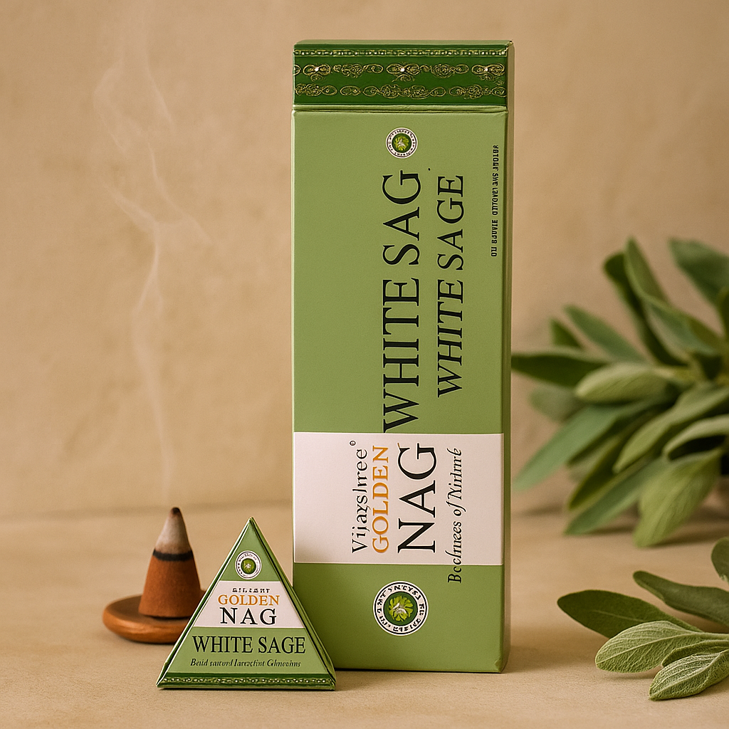 Cones de Incenso de Sálvia Branca para Fluxo Reverso 42g Golden Nag