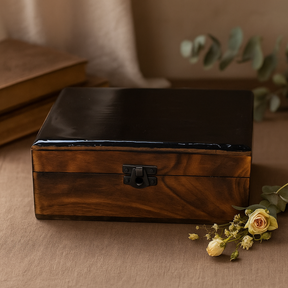 Wooden Storage Box Ceramic Glazed Black 20x15x7.5cm
