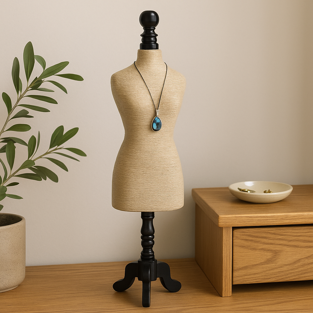 Natürlicher Schmuckständer - Schaufensterpuppe auf Holzständer - Creme