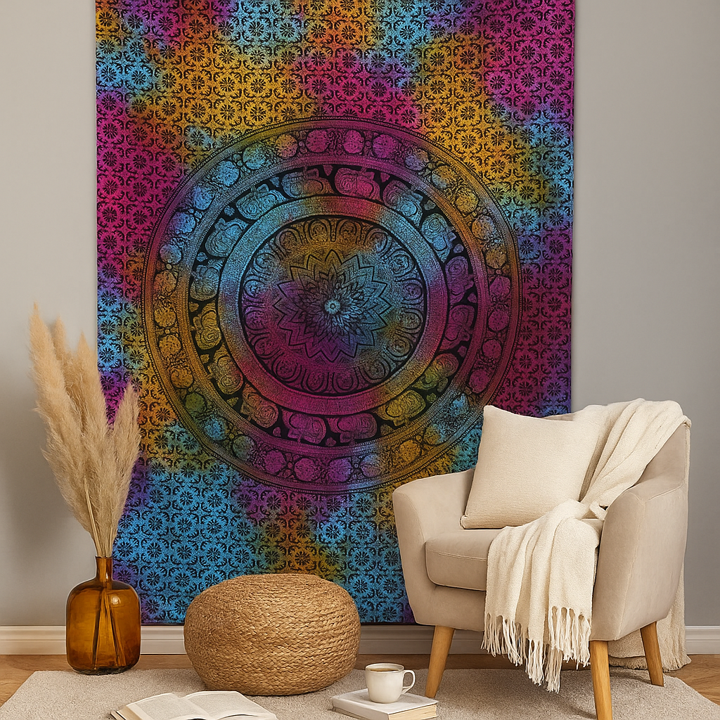 Mandala Elephant Bedspread and Wall Hanging, Single Cotton