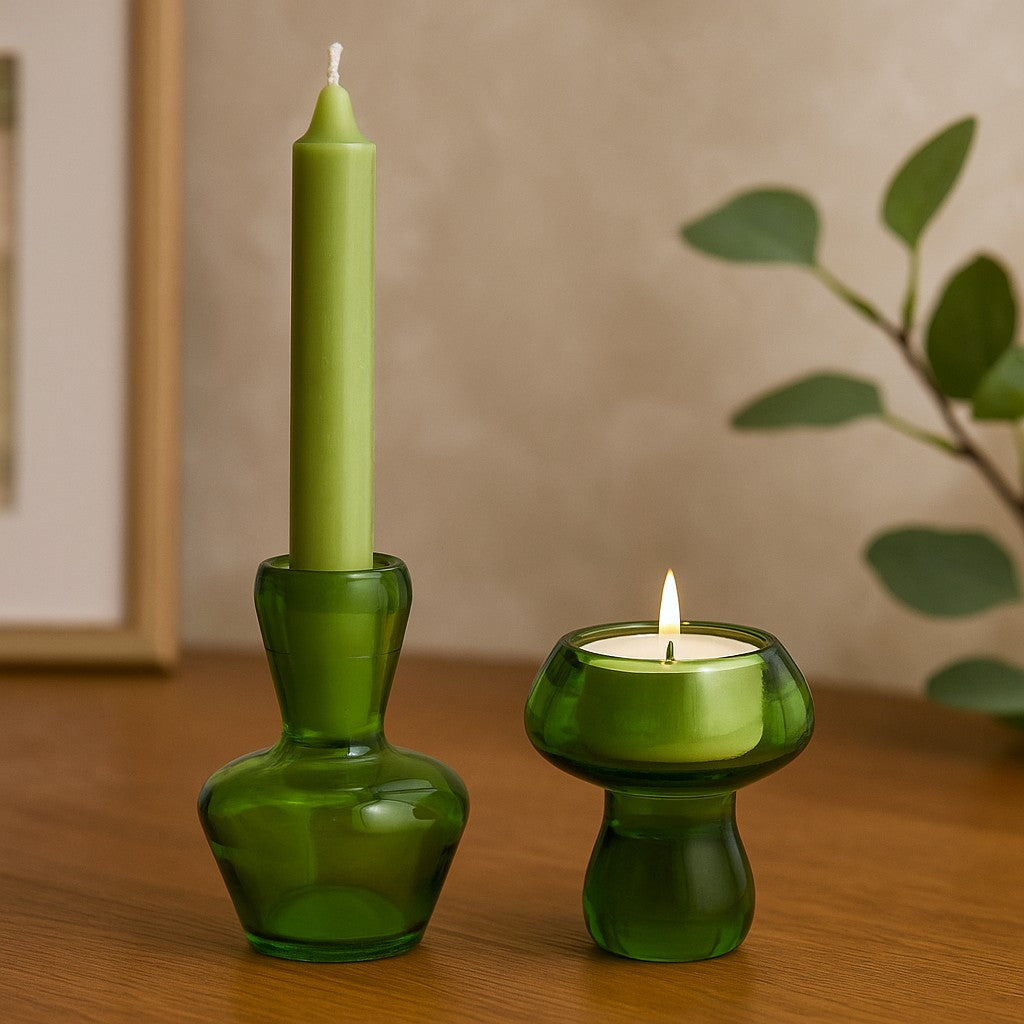 Candle Holder Mushroom Set of 2 Garden Jade