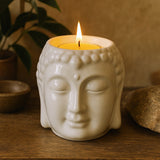Palnik na olejek z tealight w kształcie głowy Buddy, biały ceramiczny