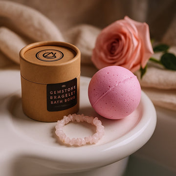 Pulsera de piedras preciosas de cuarzo rosa con bomba de baño y bergamota