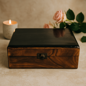 Ceramic Glazed Mango Wood Box, Black 15x10x6cm