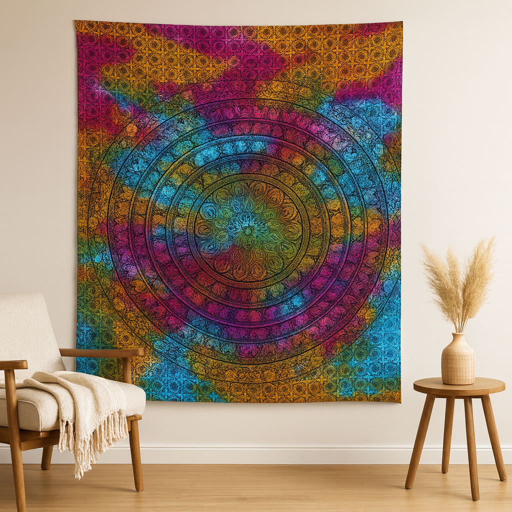Double Cotton Bedspread and Wall Hanging, Mandala Elephant
