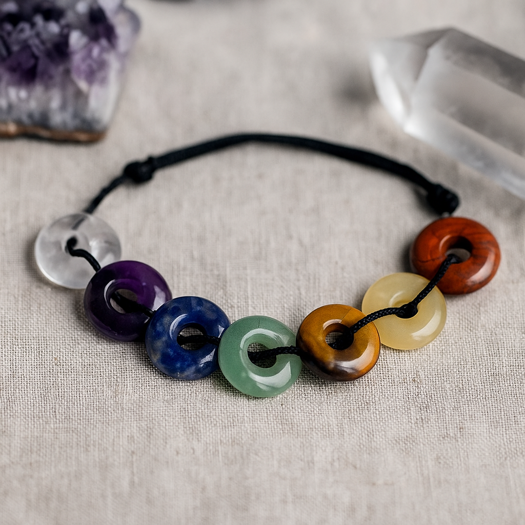 Chakra ædelstensarmbånd, justerbare donutperler