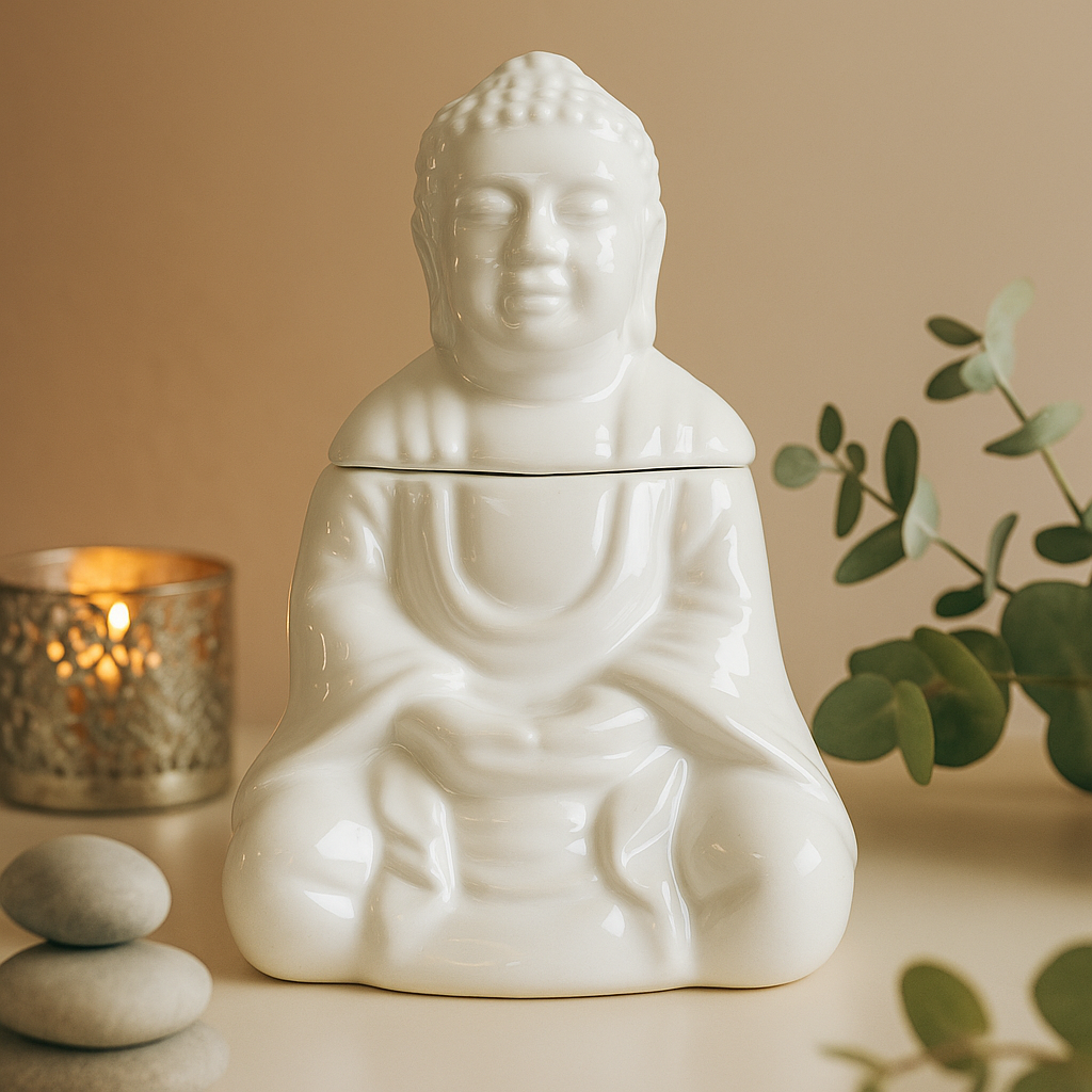 Sittande Buddha Tealight Oljebrännare - Vit