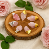 Edelstein-Anhänger aus Rosenquarz, vergoldet und versilbert (6 sortiert) (6 Stück)