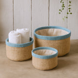 Natural Jute Baskets Set of 3 - Teal