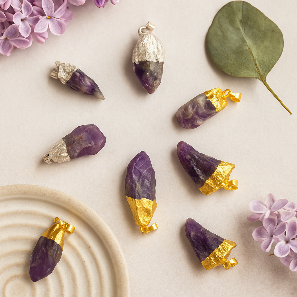 Edelstein-Amethyst-Anhänger, vergoldet und versilbert (6 sortiert) (6 Stück)