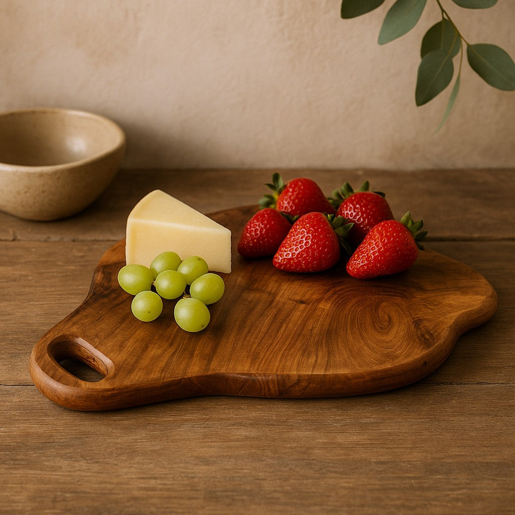 Tabla de cortar de teca, 30 cm, tallada a mano