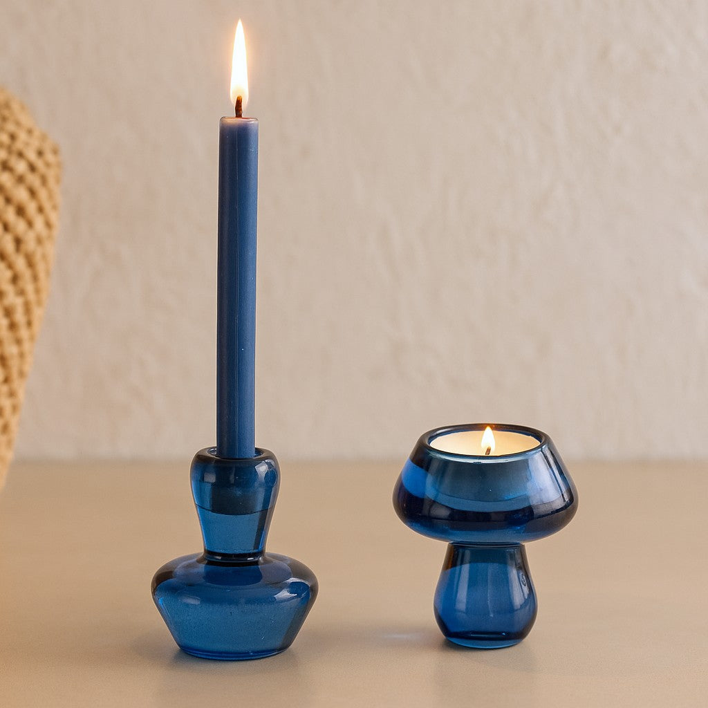 Kandelaar Theelicht En Kegel Koningsblauw 2-Pack