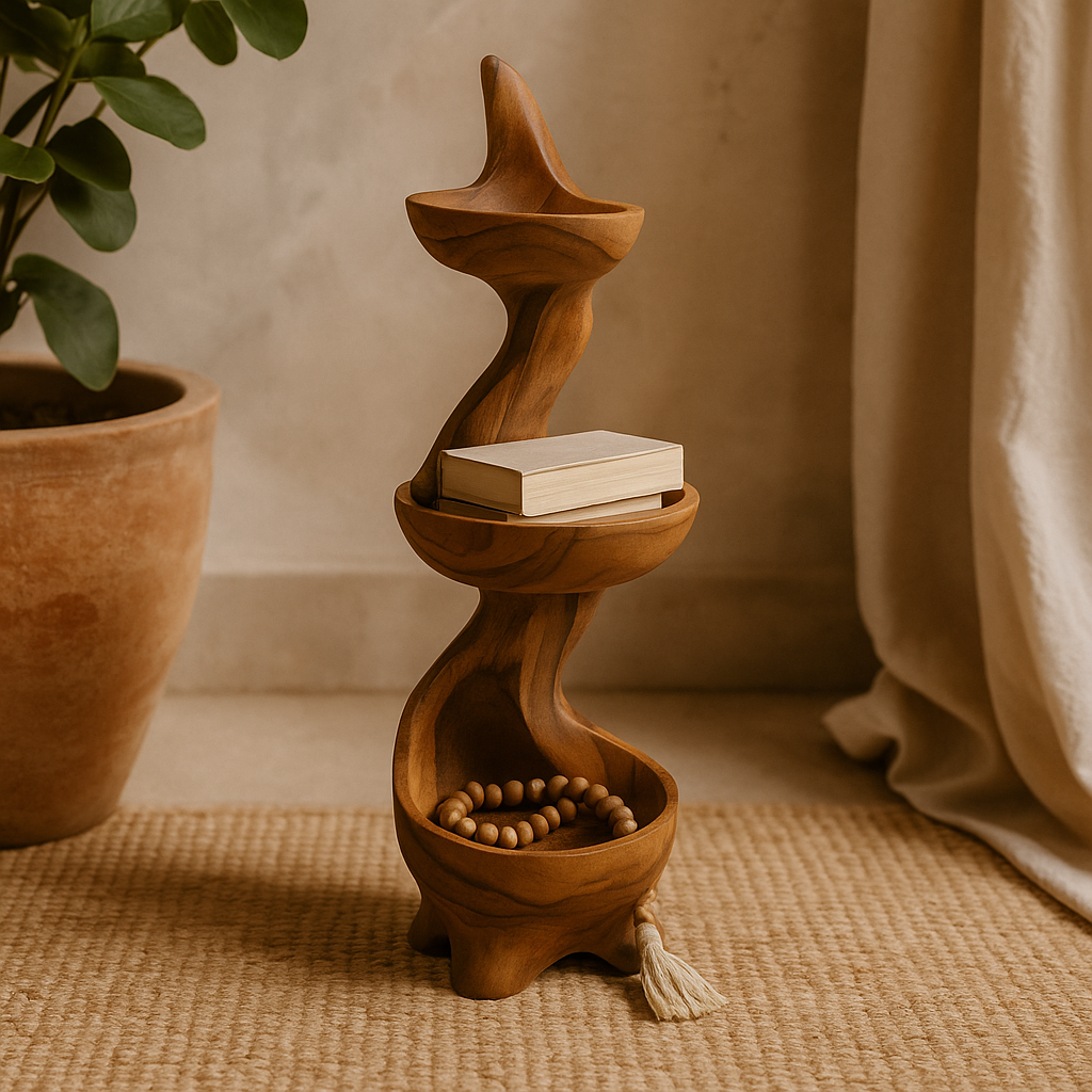 Drei Schüsseln aus Teakholz stehend, ca. 50 cm