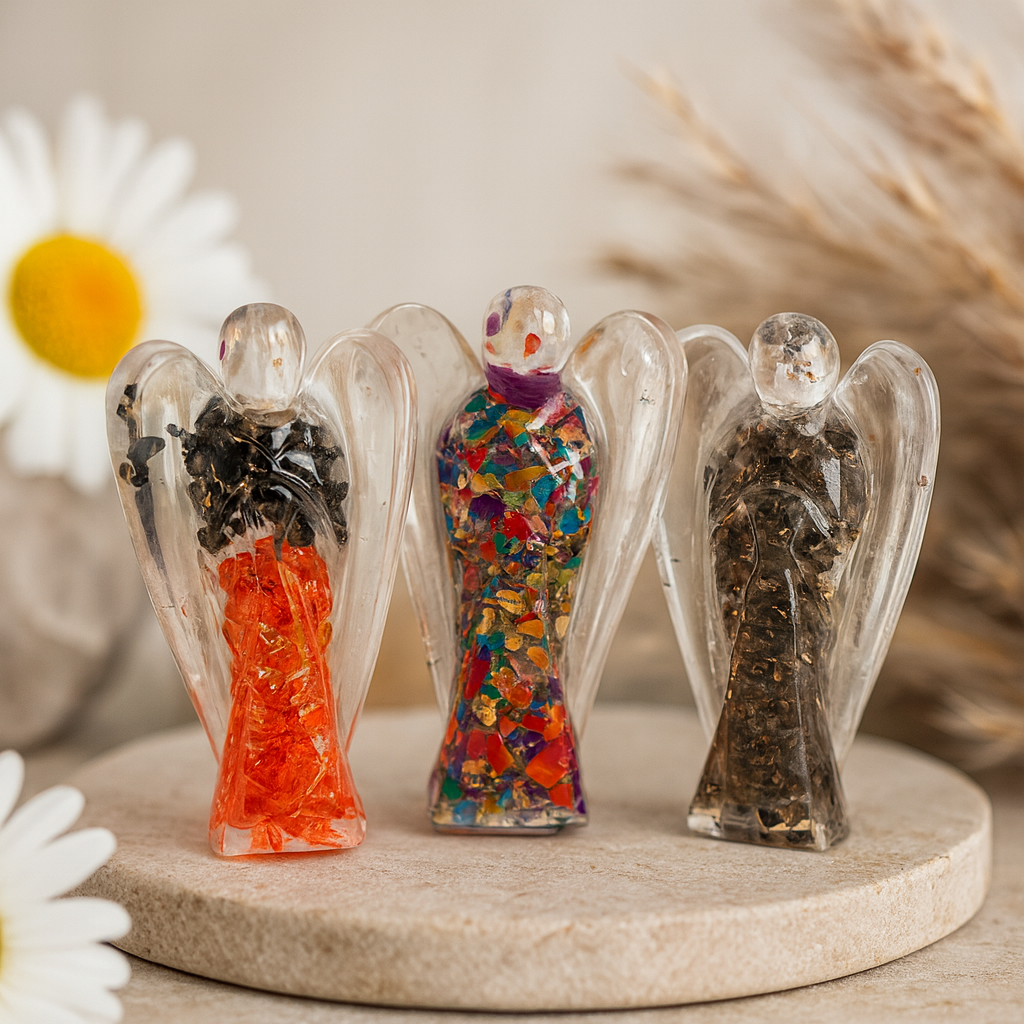 Figurine Angelo Orgonite 50mm Chips di Rame 3 Pezzi