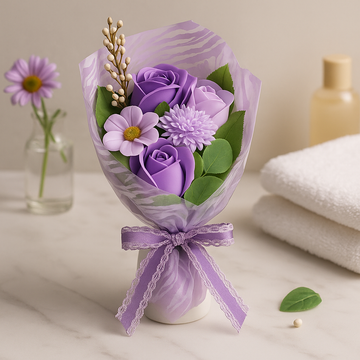 Bouquet di fiori di sapone in scatola viola