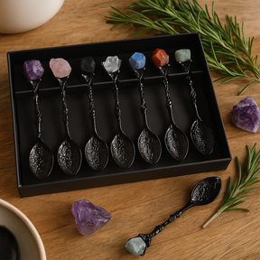 Crystal Witch Spoons Set of 7, Dark Silver