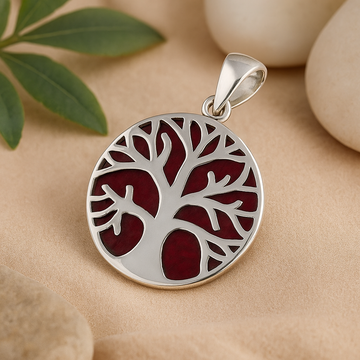 Tree of Life Silver Pendant 22mm Coral Effect