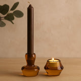 Candle Holder Dinner-Tealight Antique Amber Set of 2