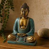 Statua di Buddha Posizione di Meditazione Turchese e Oro Media