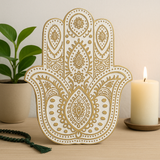 Hamsa Hand Wandplaat, Mangohout Witgewassen