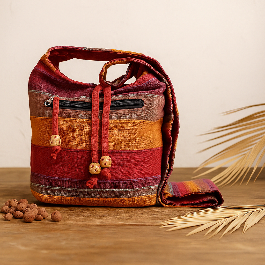 Nepal Schultertasche - Sonnenuntergangsrot