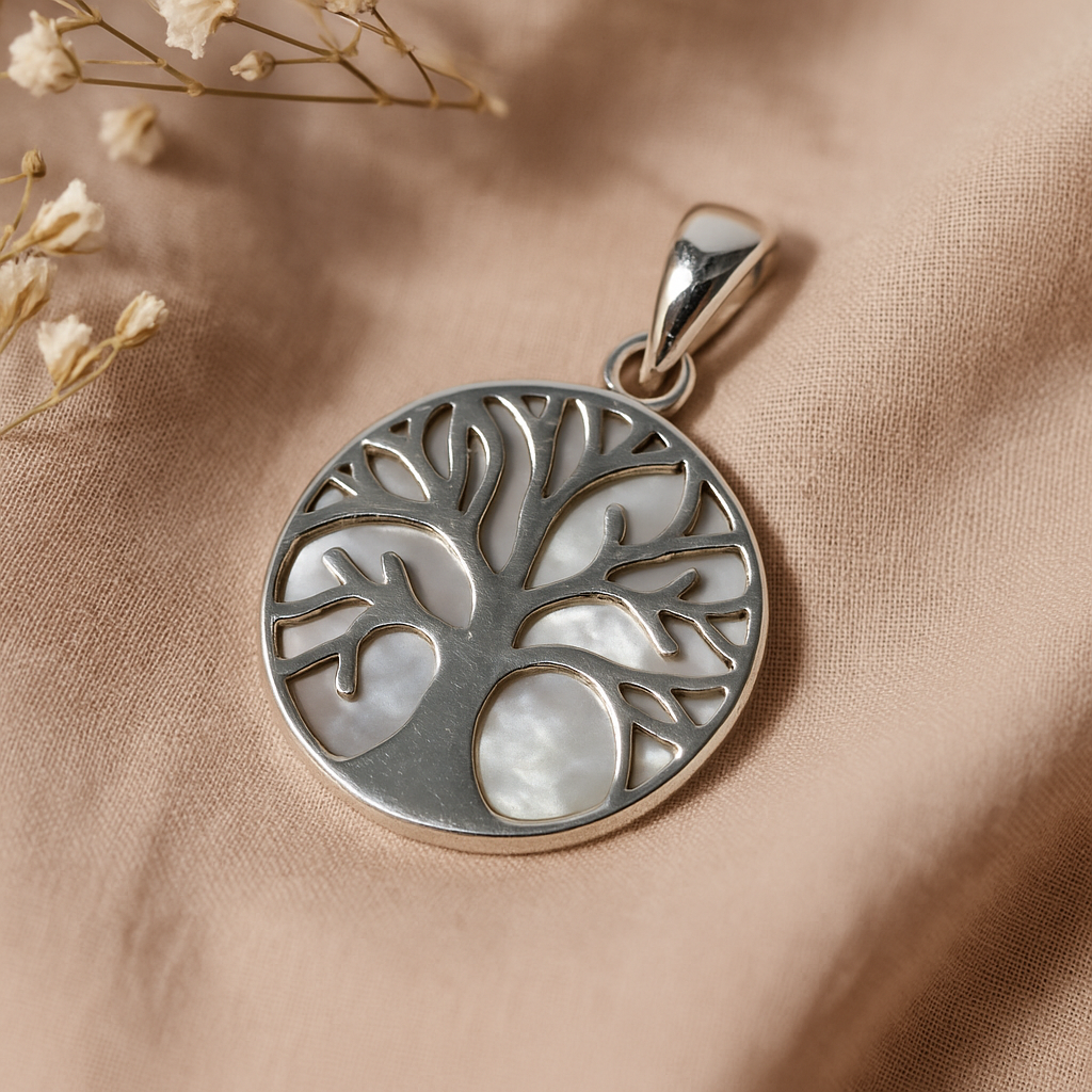 Lebensbaum Silber Anhänger 22mm - Perlmutt