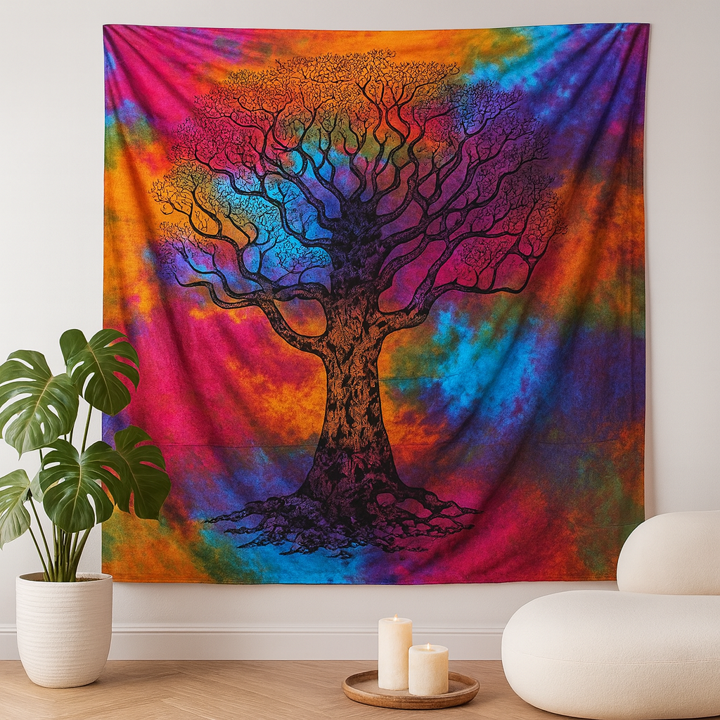 Double Cotton Bedspread And Wall Hanging Winter Tree