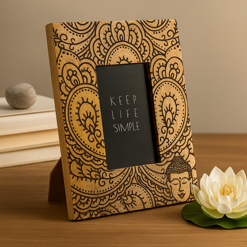 Bilderrahmen aus Mangoholz (für 10x15cm) 26x20x2cm - Buddha - Schwarz