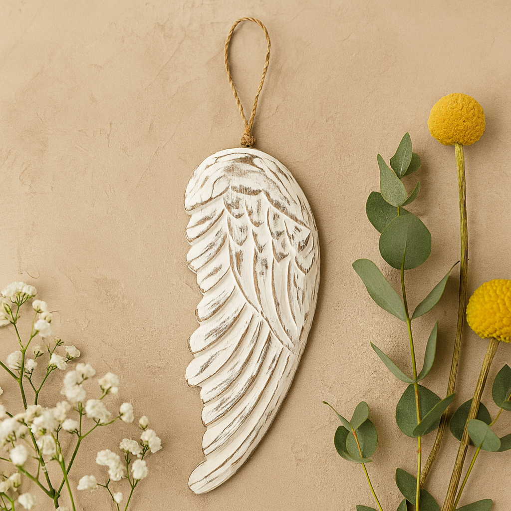 Decorazione da appendere in legno con ali d'angelo 30cm