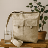Crossbody Bag Cotton Two Pockets Natural Medium
