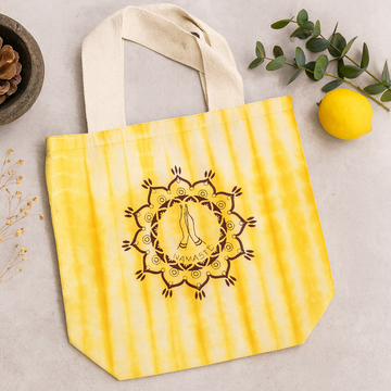Batiktasche aus Baumwolle Namaste Hände Gelb