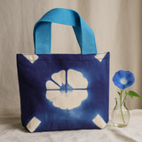 Einkaufstasche aus natürlicher, gefärbter Baumwolle (8 oz) – 38 x 42 x 12 cm – Blaue Blume – Blauer Griff