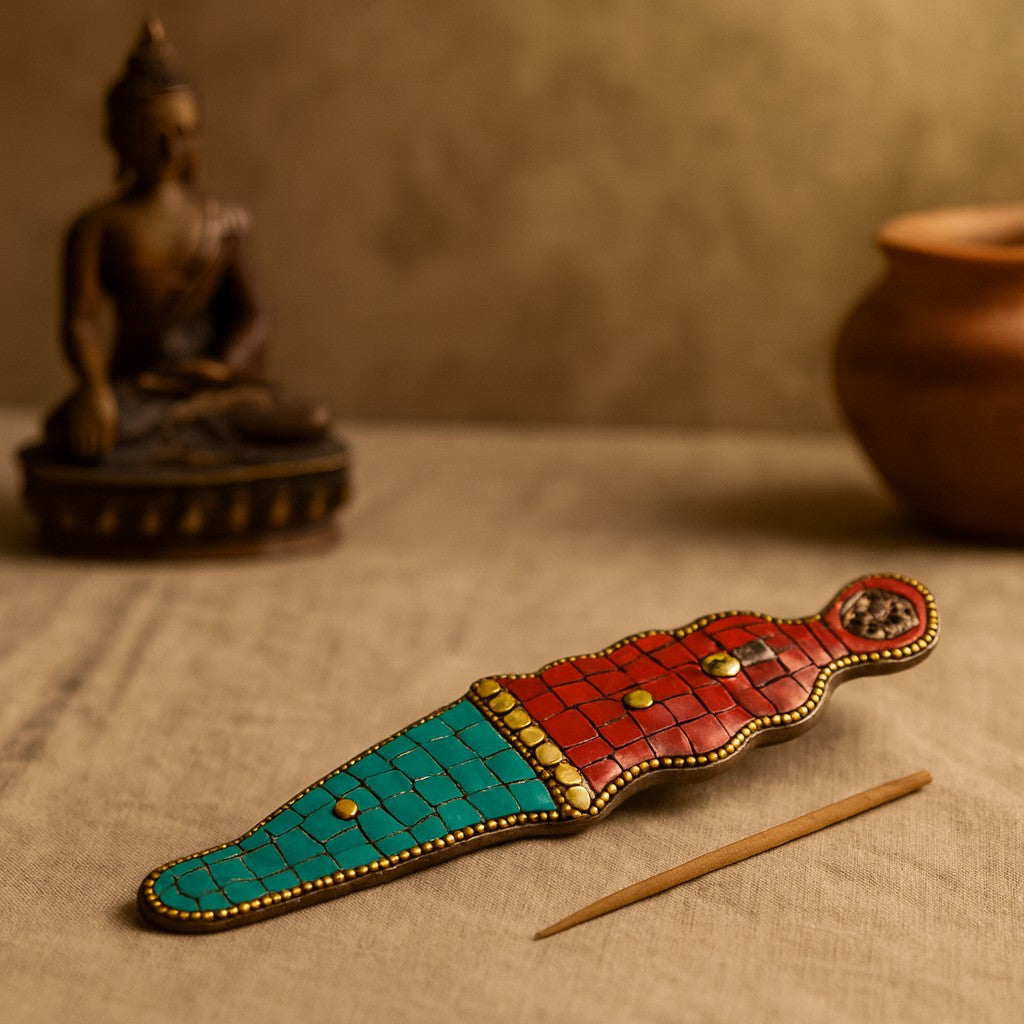 Füstölőtartó tibeti Buddha tőr mozaik