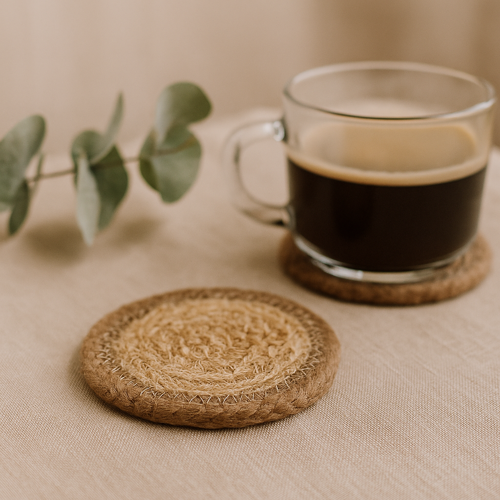Jüt Pamuk Bardak Altlıkları 10cm Doğal Kenar 4'lü Paket