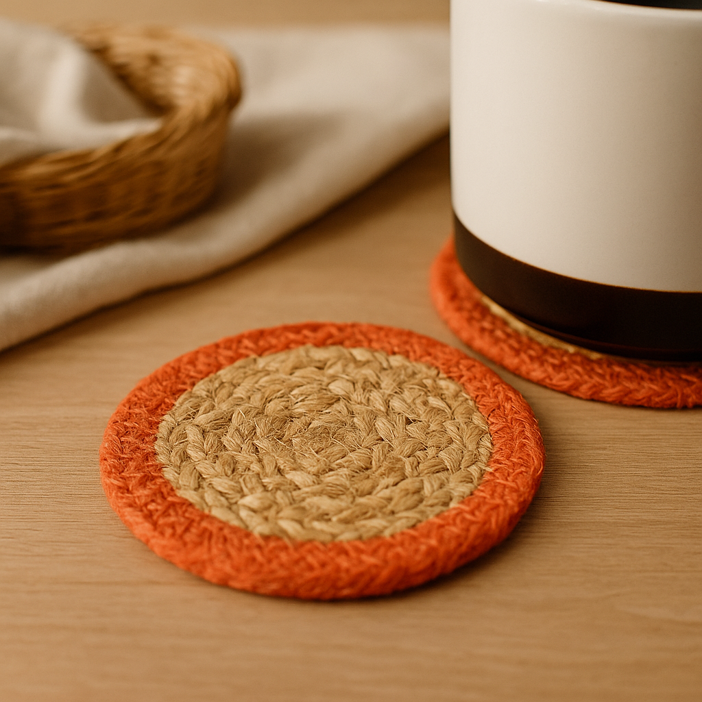 Podtácky na nápoje juta bavlna 10cm balení 4 kusy hliněný okraj