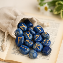 Lapis Rune Stones Set 25 Stones With Pouch, Runes Stones Set