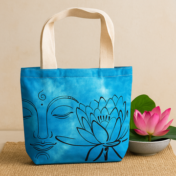 Batiktasche aus Baumwolle Blauer Lotus Buddha