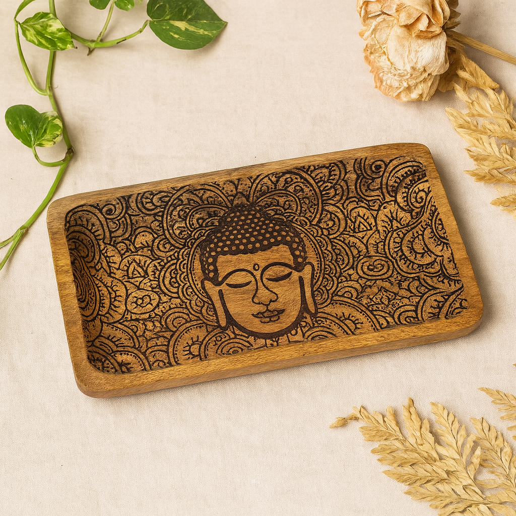 Табла с гравирано лице на Буда черна 30x15x2.5cm