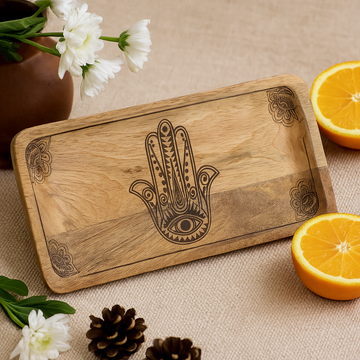 Pitkä tarjotin Hamsa-kuvio musta kaiverrettu 30x15x2.5cm